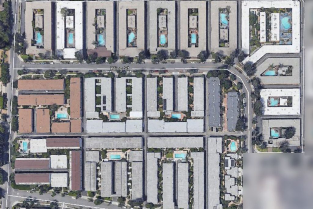 Drone view of AVA Burbank showing completed roof work