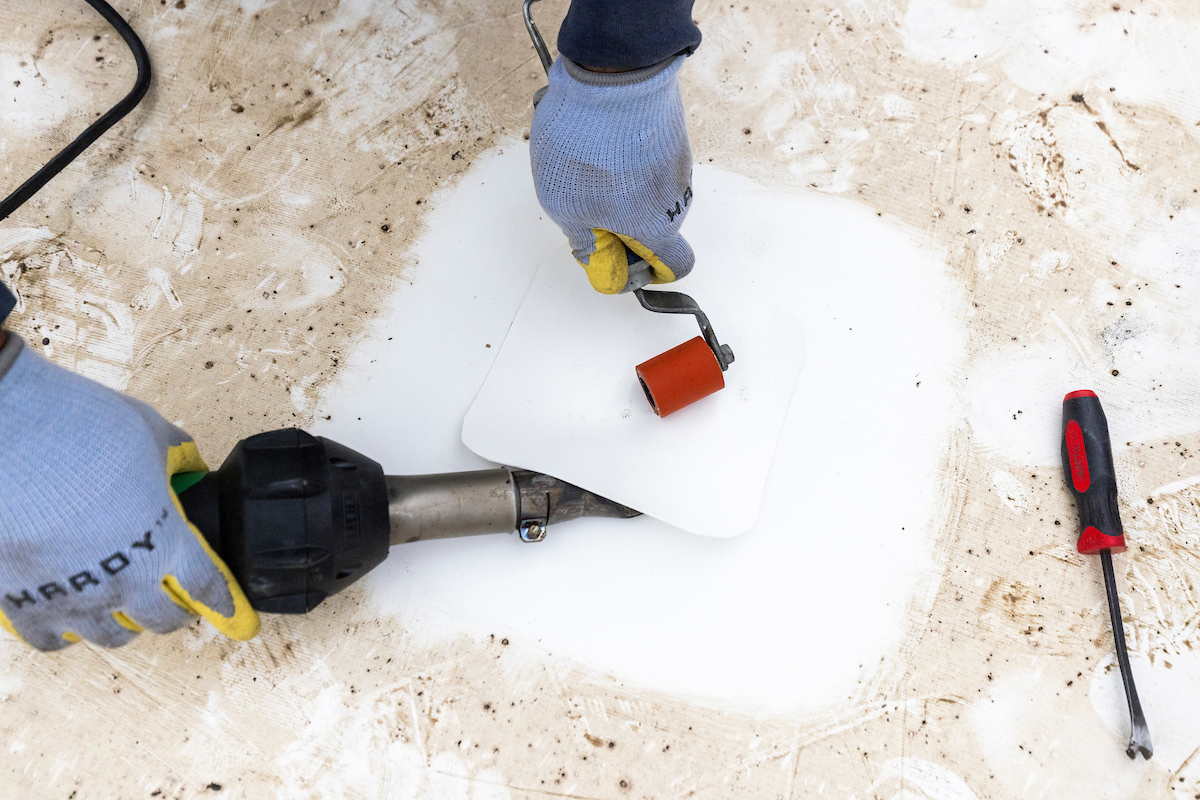 A roof repair being made