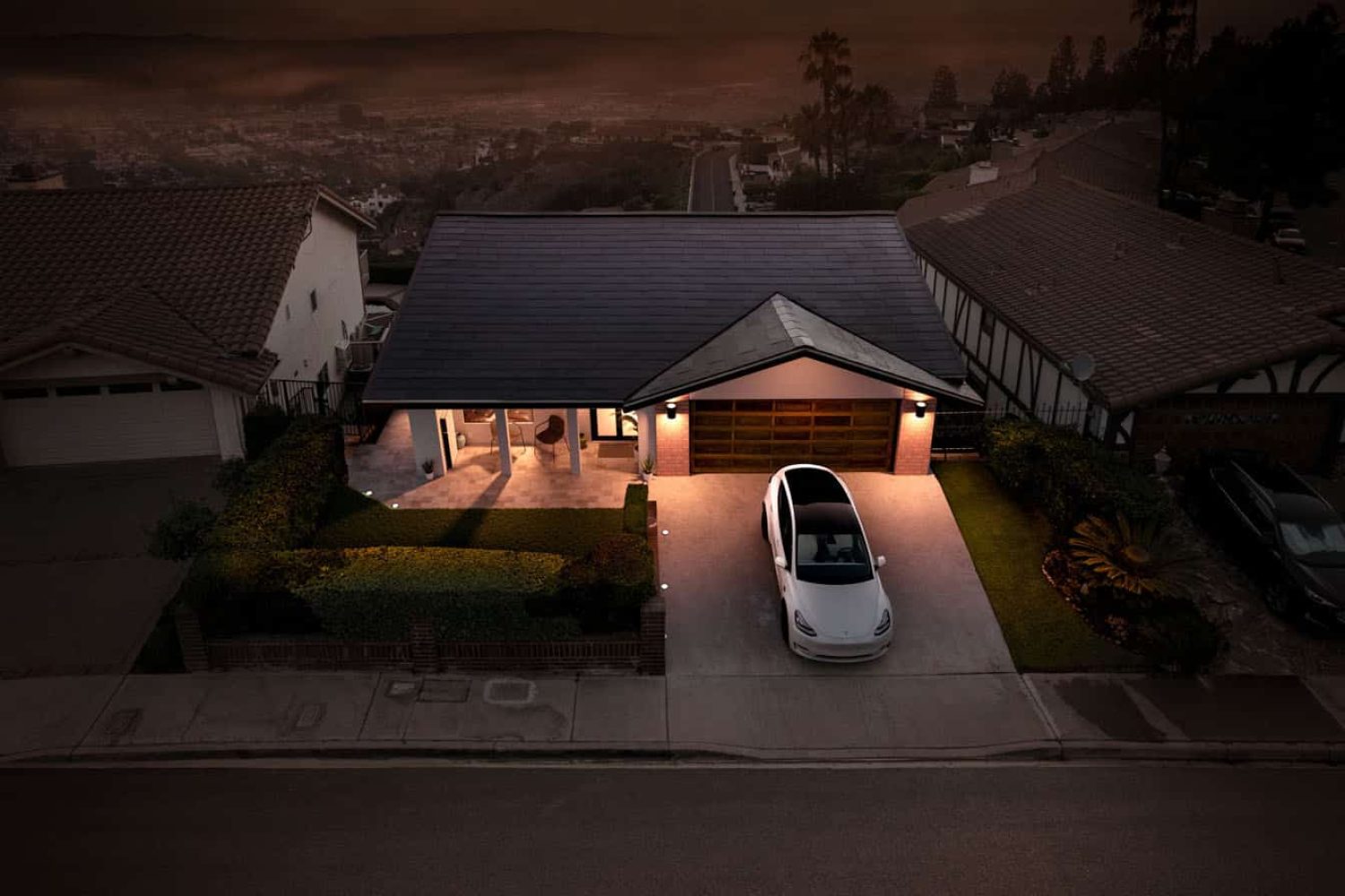Tesla Solar Roof Dark Aerial